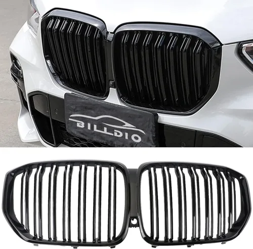 Vista 14 de Parrilla de riñón para parachoques delantero, color negro brillante, compatible con BMW X5 E70 X6 E71 2007-2014 doble listón doble línea