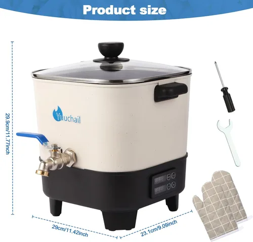 Vista 7 de Yuuchail Derretidor de cera para hacer velas, olla grande de cera de 7 cuartos con pantalla digital y parte inferior inclinada antiadherente, fácil