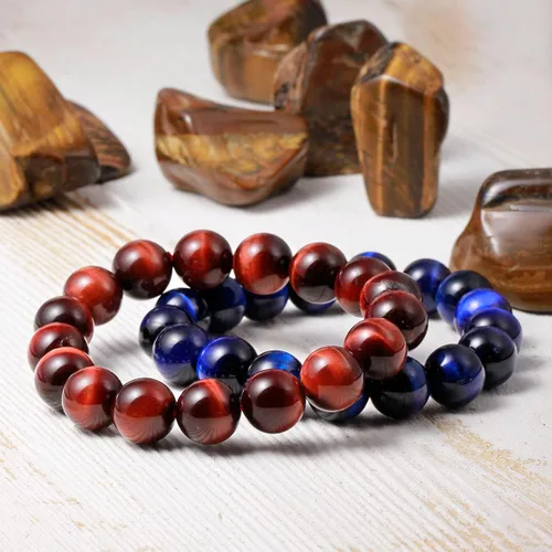Vista 2 de Jewever Pulsera elástica de cuentas redondas lisas de ojo de tigre, unisex (varias piezas)