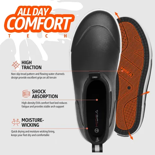 Vista 5 de HISEA Botas de lluvia para hombre, impermeables, de goma, neopreno, zapatos Negro