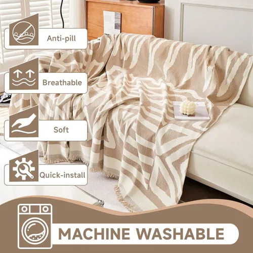 Vista 3 de VClife Funda bohemia de felpilla para sofá, apta para mascotas, gruesa, beige, crema, blanco, a cuadros, triangular, con borlas, agradable a