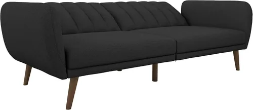 Vista 13 de Novogratz Brittany - Sofá cama tipo futón de 82 pulgadas de piel sintética, tapizado con respaldo copetudo, diseño moderno de mediados de siglo