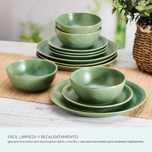 Vista 5 de Pfaltzgraff Carrie - Juego de vajilla de 12 piezas, servicio para 4, color verde