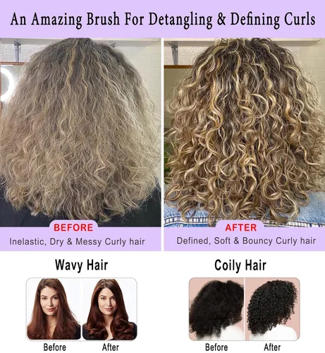 Vista 2 de Cepillo de pelo rizado 9 filas para desenredar y definir rizos, cepillo de cabello KTKUDY para separar, dar forma a los rizos, secar con soplado
