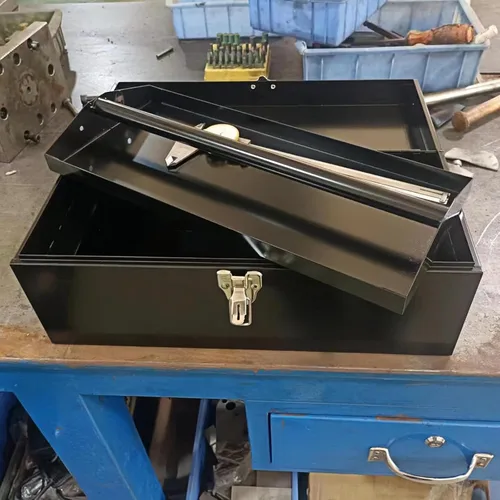 Vista 5 de Caja de herramientas metálica portátil de 16" de gran tamaño, caja de herramientas de 18-galga, caja de aparejos de pesca, organizador de cajones