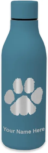 Vista 11 de LaserGram Botella de agua de acero inoxidable de doble pared, huella de pata, grabado personalizado incluido Negro