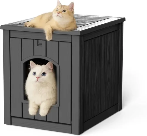 Vista 14 de VIXZEN Casa para gatos al aire libre resistente a la intemperie, diseño de mesa auxiliar multifuncional, casas para gatos con garra para gatos al