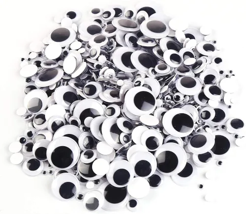 Vista 9 de DECORA 1000 piezas redondas de plástico negro Googly Wiggle Eyes, autoadhesivas, amplia variedad de tamaños