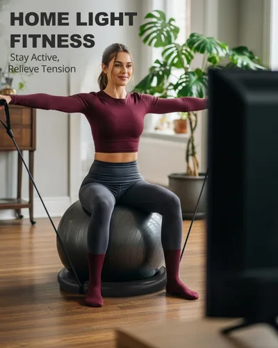 Vista 4 de Trideer Exercise Ball Chair with Base & Resistance Bands for Home Gym, Stability Ball Seat for Core Workout and Back Support