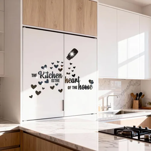 Vista 5 de The Kitchen is The Heart of The Home - Adhesivo de pared de espejo, calcomanía de pared de acrílico para cocina, citas inspiradoras, decoración