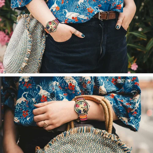 Vista 5 de Relojes para mujer - Boho Hippie para mujer, reloj arcoíris tejido de piel sintética