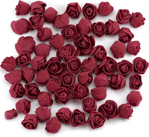 Vista 6 de IFAMIO 100 piezas de rosas artificiales de espuma color burdeos, mini flores falsas, cabezas de rosas artificiales artificiales para ramos