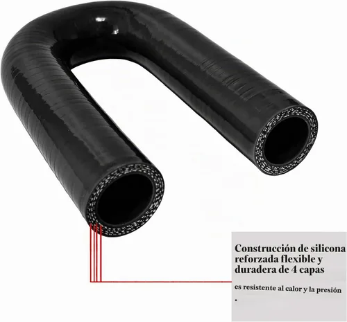 Vista 2 de Manguera de acoplamiento de silicona con forma de curva en U de 180 grados, 1" ID (25mm), tubo de codo de silicona universal reforzado de 4 capas