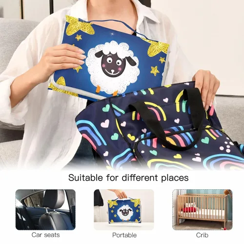 Vista 5 de Cute Sheep Portable Changing Pad with Built-in Pillow, Waterproof Foldable Baby Diaper Changing Pads, Diaper Mat for Boys and Girls