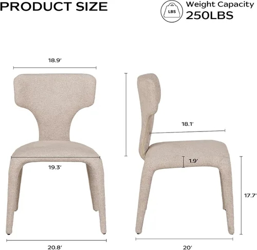 Vista 2 de Sillones decorativos tapizados beige con respaldo curvado minimalista moderno de 2 piezas Diseño ergonómico para sala de estar, estudio