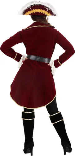 Vista 4 de Adult Captain Hook Costume Womens, Neverland Fancy Maroon Pirate Halloween Outfit