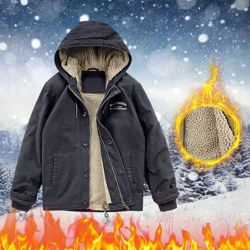 Vista 5 de Chaqueta de invierno para hombre con forro polar de sherpa, ligera, con capucha, resistente al viento
