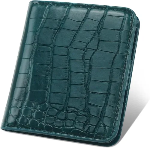 Vista 8 de Billetera para mujer, pequeña, plegable, para tarjetas de crédito, con bloqueo Rfid, de lujo, piel sintética, de cocodrilo, monedero pequeño