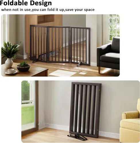 Vista 3 de Puerta para perros de 32 pulgadas de alto, puerta independiente para perros, para escaleras, puerta plegable para mascotas para perros