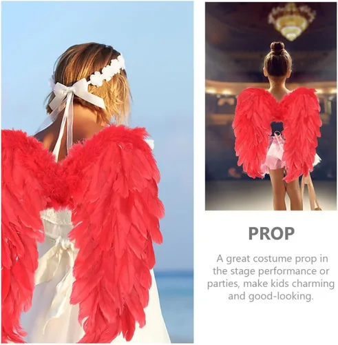 Vista 7 de Abaodam Plumas de alas de ángel para cosplay, fiesta de Halloween, accesorios de escenario para niños, rojo