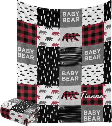 Vista 8 de XOZOTY Manta de bebé personalizada con texto y nombre, diseño a cuadros de hombre pequeño, con texto y nombre, para niños y niñas, regalo
