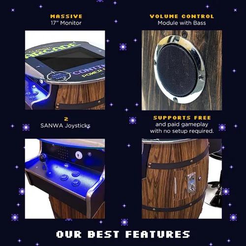 Vista 6 de Creative Arcades - Máquina arcade de tamaño completo de grado comercial estilo barril de vino Estándar/M/L Juegos clásicos 2 joysticks Sanwa