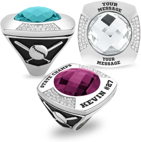 Vista 10 de Anillo de campeonato de acero inoxidable con texto y color personalizados - Trofeo, fútbol americano, béisbol, baloncesto, deportes electrónicos