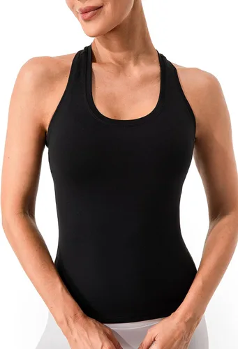 Vista 2 de Ukaste Camiseta sin mangas de entrenamiento para mujer Studio Essential con espalda cruzada de algodón suave para yoga y correr