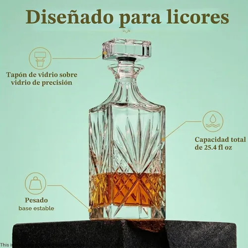 Vista 3 de Decantador de whisky de cristal, sin plomo, regalo para hombres, licor de bourbon escocés, corte irlandés, 25.4 fl oz