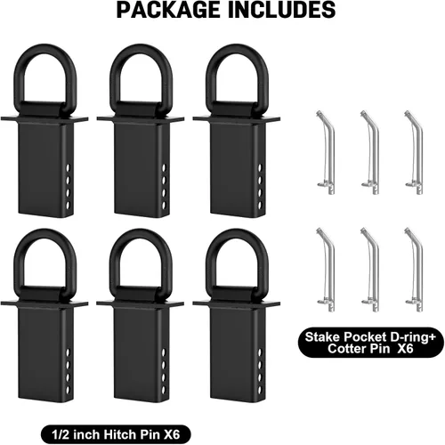 Vista 8 de Anillos D de amarre de bolsillo de estaca de 5/8 pulgadas para camiones de carga de plataforma plana, paquete de 6 Heavy Duty Trailer D Rings with