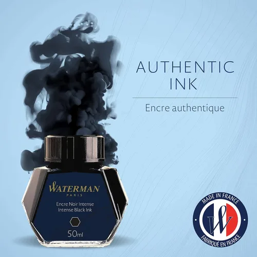 Vista 2 de Waterman Tinta para Pluma Estilográfica, Negro Intenso, Botella de 50ml, Para Plumas Estilográficas Recargables