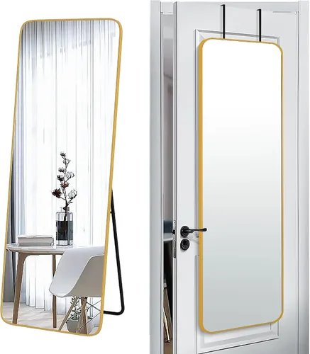 Vista 14 de SCWF-GZ Espejo rectangular de longitud completa de 24 x 36 pulgadas, montado en la pared o contra la pared, aleación de aluminio, marco de metal