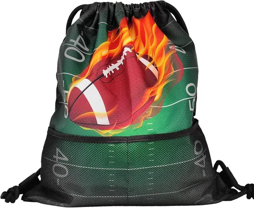 Vista 2 de Mochila con cordón para mujeres, hombres, niños y niñas, resistente al agua, tamaño grande, con bolsillos de malla para deportes, Fútbol, Classic