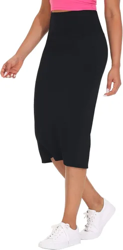 Vista 5 de THE GYM PEOPLE Faldas de tubo de cintura alta con control de abdomen para mujer, falda por debajo de la rodilla con abertura trasera
