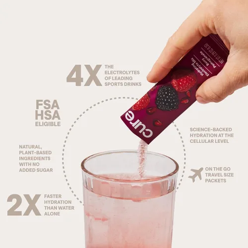 Vista 2 de Cure Hydration Mezcla de bebida con electrolitos a base de plantas Sin azúcar añadida Polvo de alivio de la deshidratación fabricado con agua