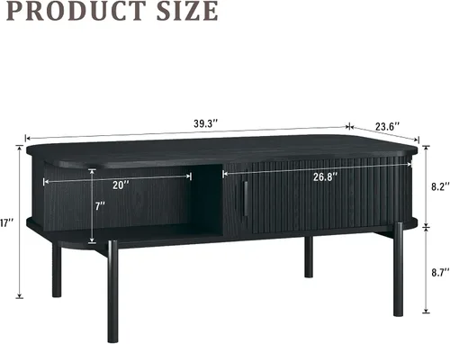 Vista 2 de Mesa de café, mesas de café modernas de mediados de siglo de 39.4" para la sala de estar, mesa de café con almacenamiento, estante abierto, mesa