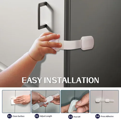 Vista 7 de Cerraduras de seguridad prémium para niños, paquete de 6 cerraduras de seguridad ajustables para bebés, para cocina, armarios, cajones, nevera e