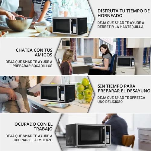 Vista 6 de Smad Microondas pequeño de 0.7 pies cúbicos, horno microondas de encimera con plato giratorio extraíble, 6 menús automáticos y bloqueo para niños