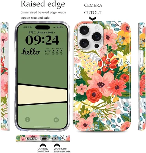 Vista 6 de J.west Funda para iPhone 14 Pro Max de 6.7 pulgadas, diseño moderno de ramo de flores botánicas con estampado de flores botánicas de jardín
