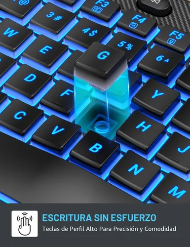 Vista 7 de SABLUTE Combo de teclado y mouse inalámbrico ergonómico, MA12Pro Wave teclado con reposamuñecas de cuero para escribir cómodamente, retroiluminación