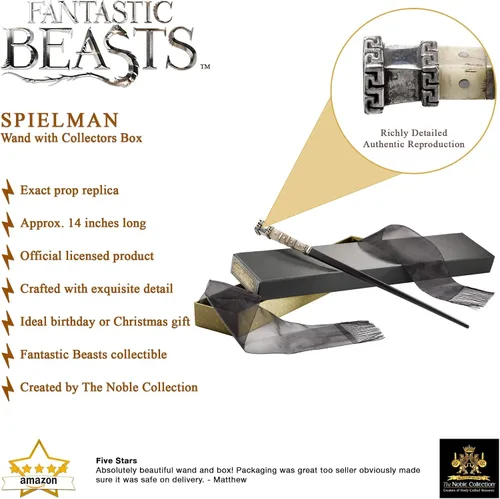 Vista 3 de The Noble Collection Fantastic Beasts - Varita de Spielman en caja de coleccionista – Varita del Mundo Mágico de 14 pulgadas – Juego de películas