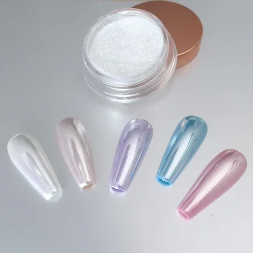 Vista 13 de Allstarry Polvo de uñas cromado blanco esmalte Aurora Donut Effect Pigment A-Glaze Blanco