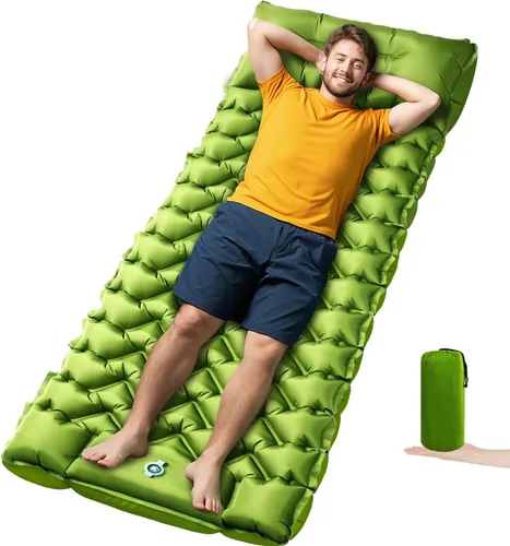 Vista 15 de Colchoneta para dormir, almohadilla de dormir compacta para acampar con almohada bomba de pie integrada, colchoneta inflable para viajes
