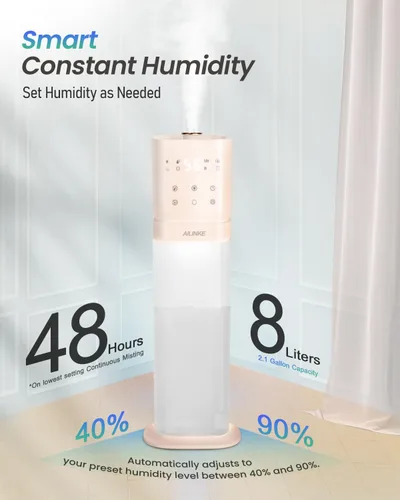 Vista 9 de Humidificador inteligente para habitación grande, humidificadores de 2.1 galón/8 litros para dormitorio con tubo extendido y luz nocturna