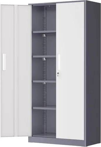 Vista 23 de Greenvelly Armario de almacenamiento de metal con cerradura, gabinete de garaje de metal de 71 pulgadas con 2 puertas y 4 estantes ajustables