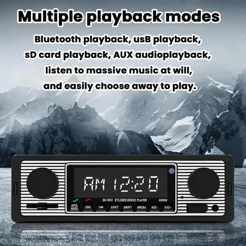 Vista 7 de Estéreo clásico para automóvil con Bluetooth, llamadas manos libres y control de voz, radio FM, reproductor de MP3, puerto USB/SD/AUX, carga rápida