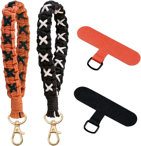 Vista 9 de VIOKKO Correa de muñeca de macramé bohemio para teléfono, cordón para teléfono celular con lengüeta de sujeción, pulsera con soporte para correa