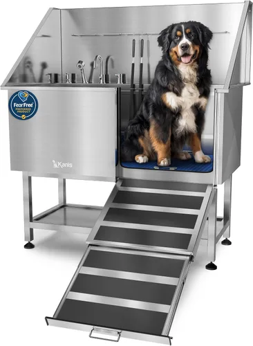 Vista 30 de KANIS Estación profesional de lavado de perros – Fregadero de lavado de mascotas de acero inoxidable 304 y bañera de aseo con ducha, rejillas