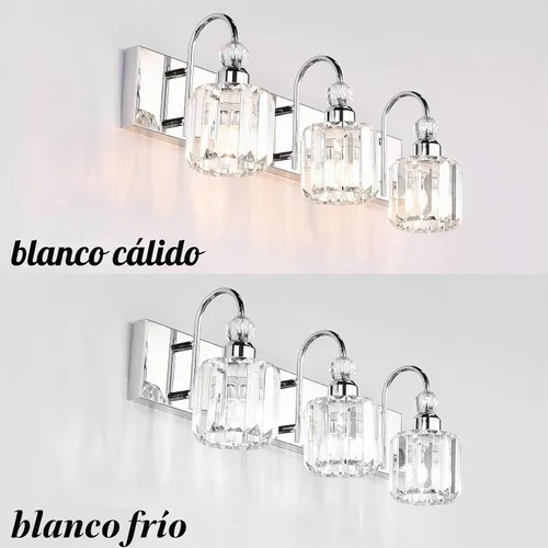 Vista 3 de Ralbay Modernas luces LED de cristal para tocador de baño, 3 luces de acero inoxidable, luces de tocador de cristal sobre el espejo, accesorios