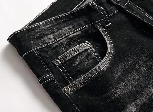 Vista 7 de XIMXIMMTIAN Jeans rectos de mezclilla para hombre con diseño de motociclista